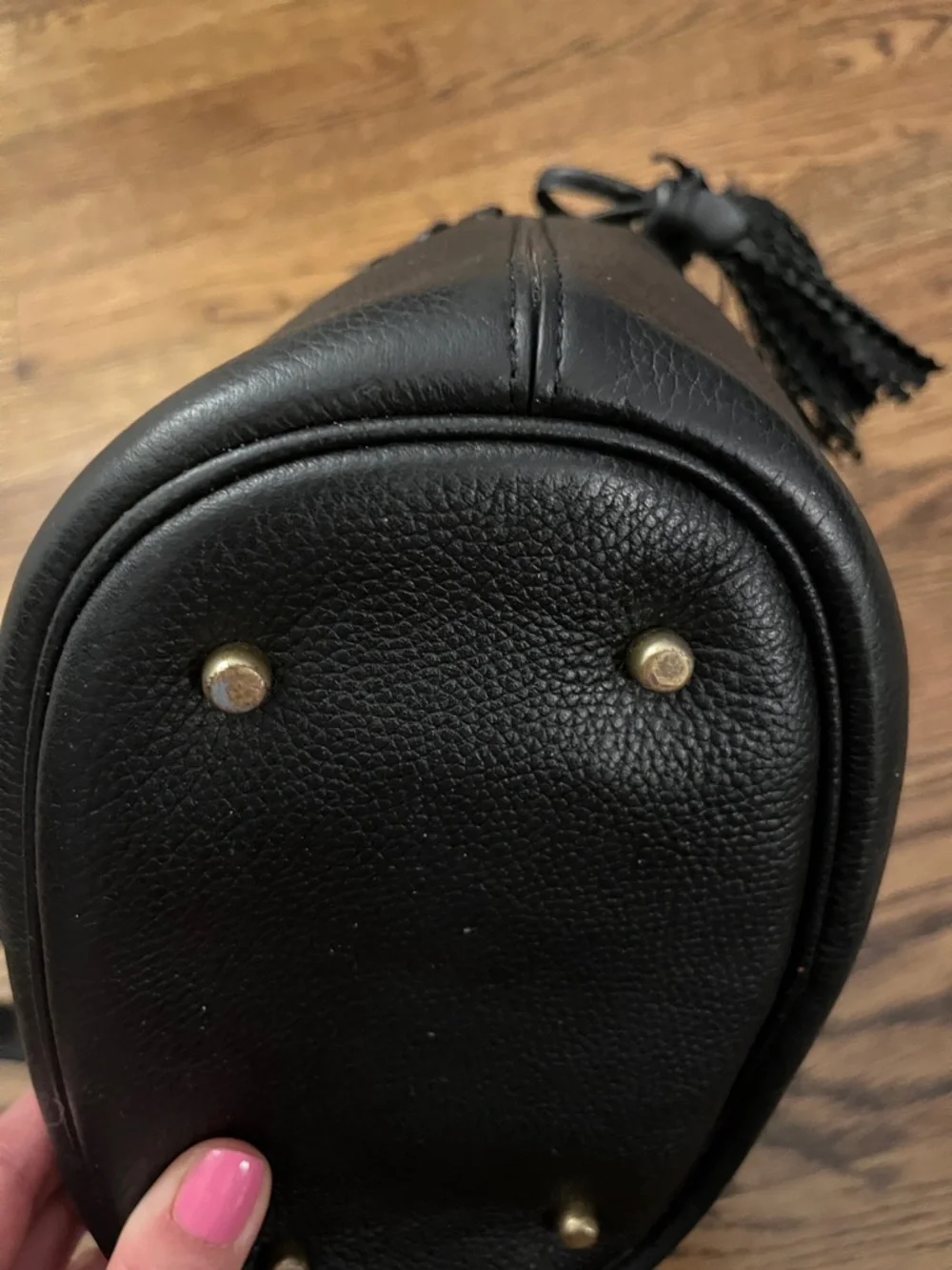 COACH Lora Bucket Bag With Whipstitch Detail Black Pebbled Leather 651